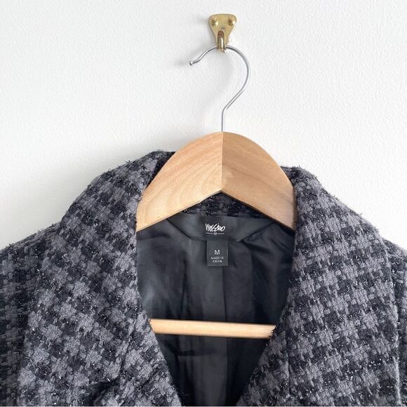 Mossimo Jacket Houndstooth Women's M Black Gray Silver Plaid Twill Blazer Lined - Picture 5 of 9
